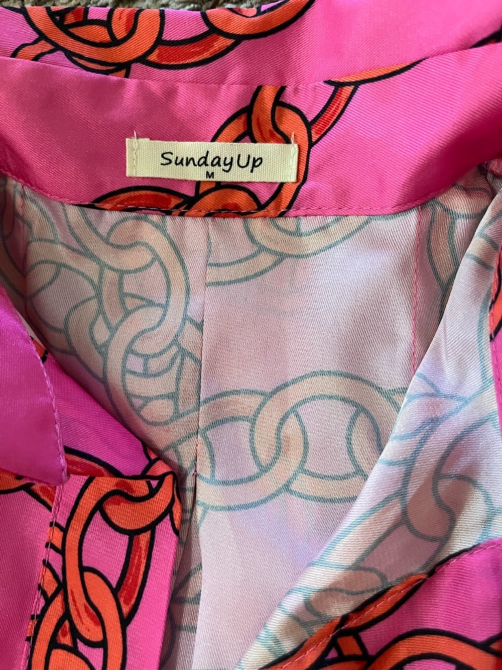 Sunday Up Pink Chain Print Midi Shirt Dress - Size Medium - Picture 11 of 12